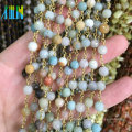 XULIN Wholesale Mix-color Gemstone Natural Wire Wrapped Rosary Beads Chain